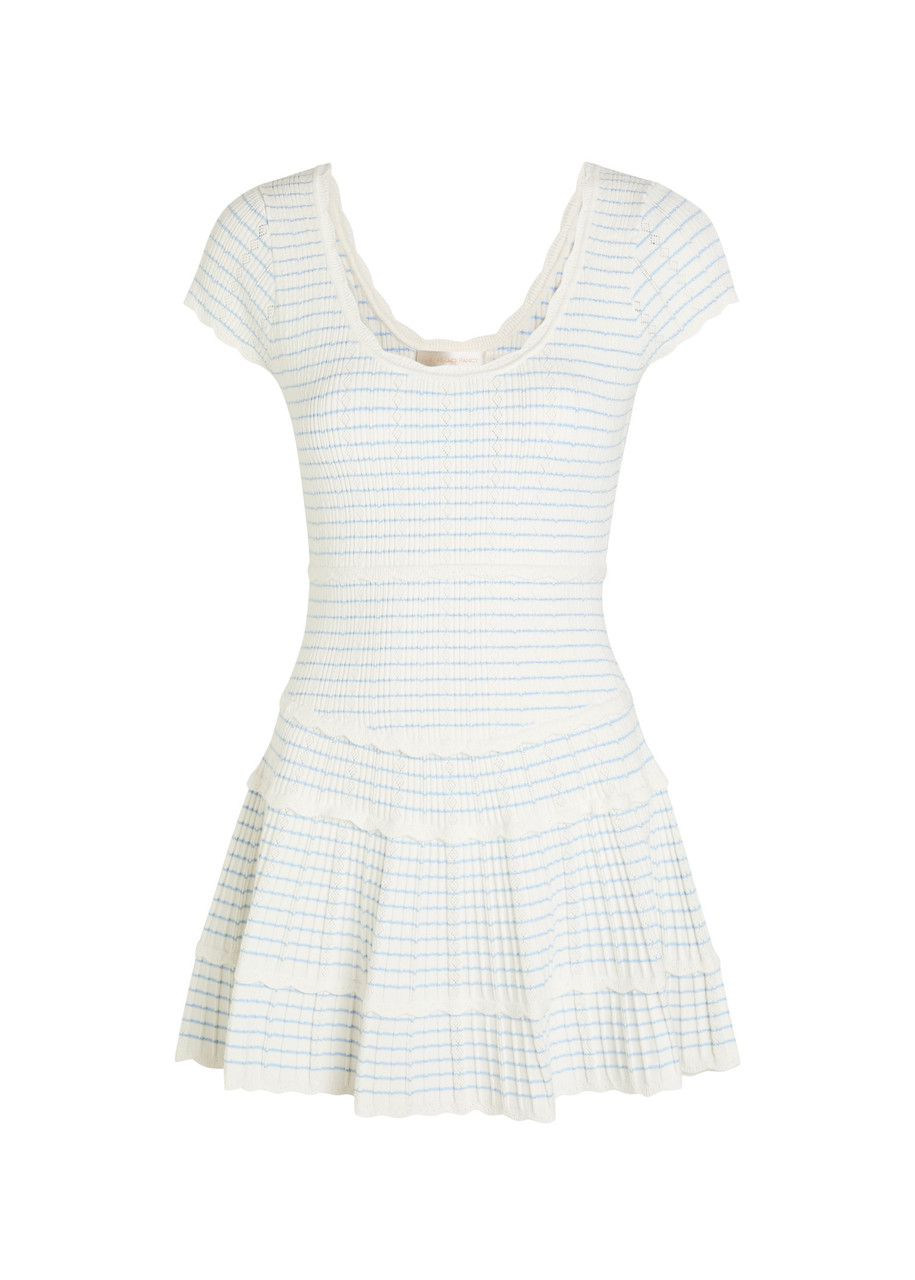 Loveshackfancy Elisavette Striped Pointelle Knit Mini Dress - White And Blue - M M