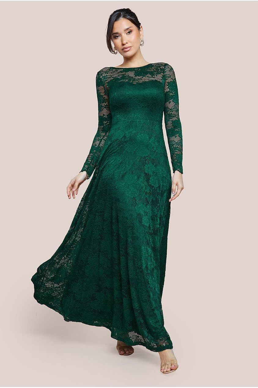 Goddiva Scalloped Lace A-Line Maxi Dress
