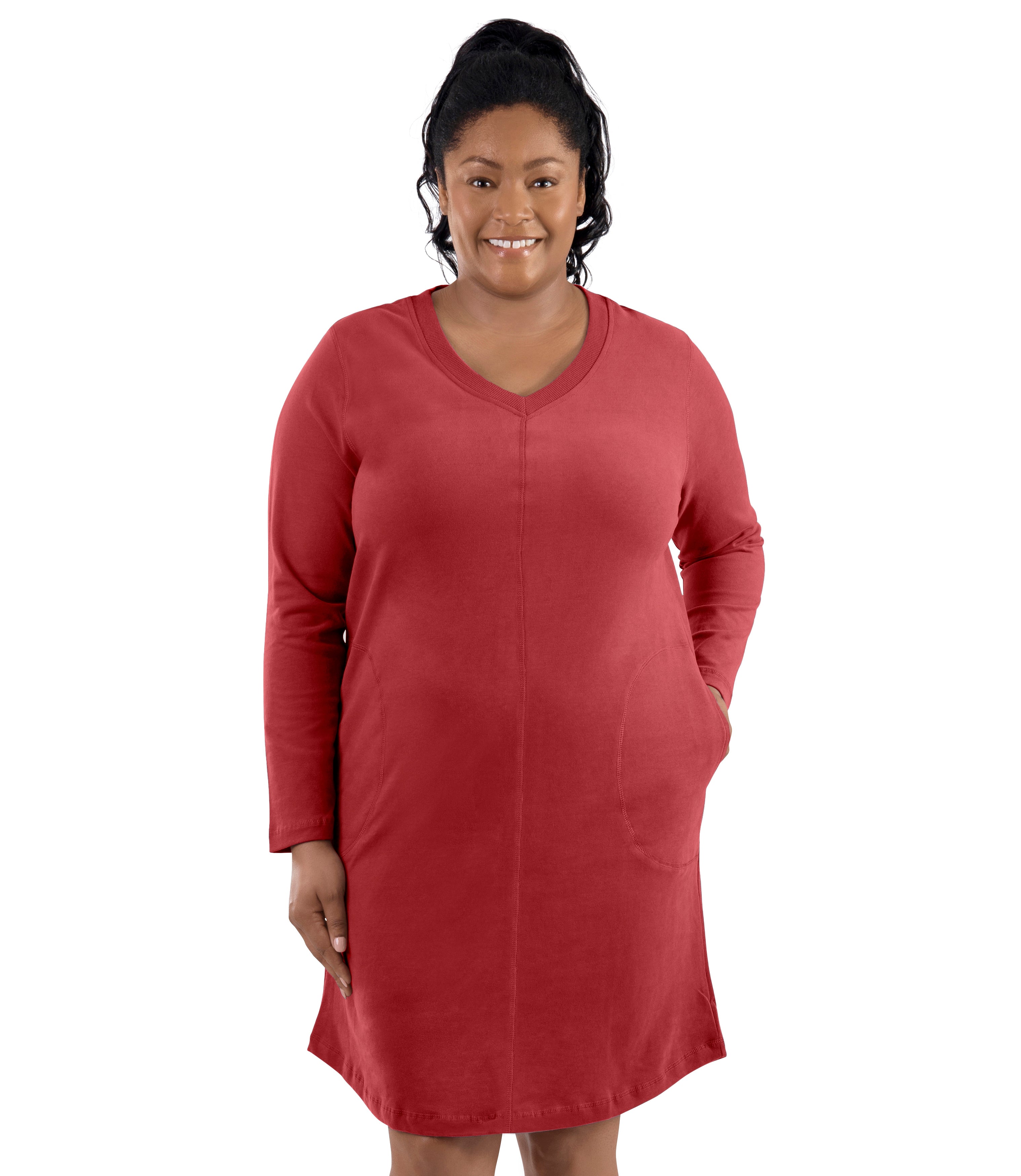 Legacy Cotton Casual Pocketed Long Sleeve Dress Classic Colors - FINAL SALE, Sedona Red