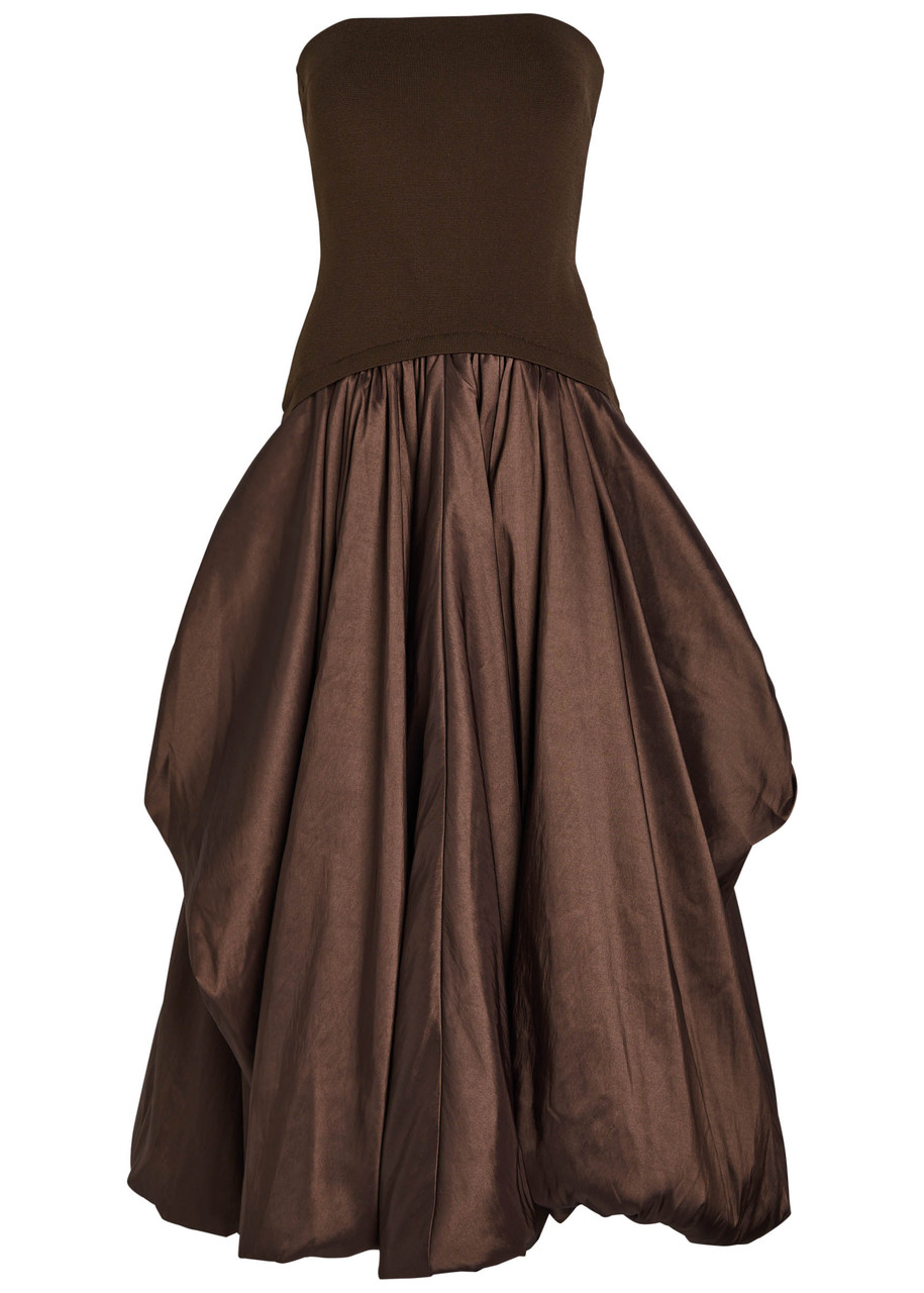 Simkhai Izzy Strapless Ribbed-knit and Shell Midi Dress - Brown - M M