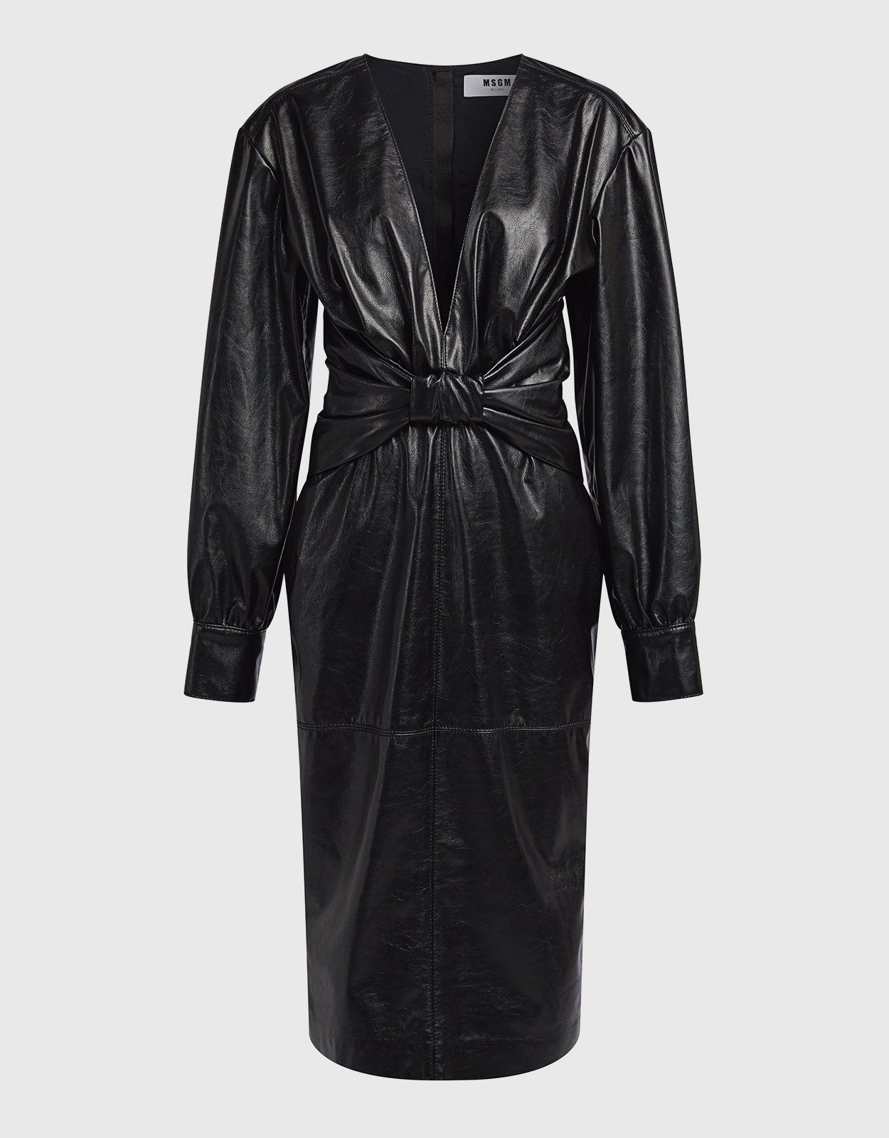 MSGM Deep V-neck Faux Leather Knee Length Dress - IT