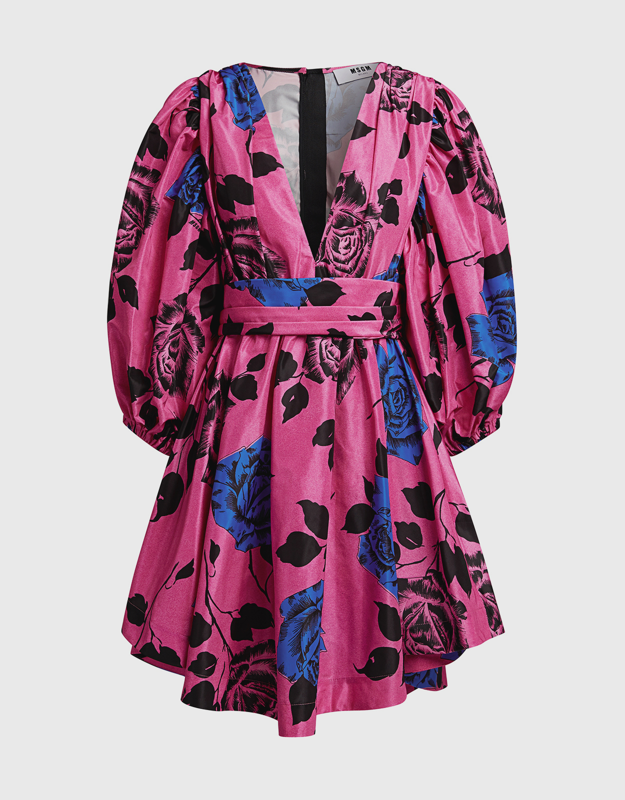 MSGM Printed V-neck Puff Sleeved Mini Dress - IT