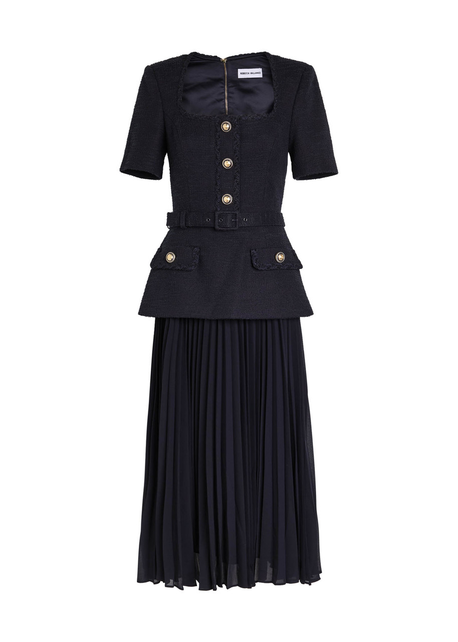 Rebecca Vallance Jonie Layered Tweed Midi Dress - Navy -