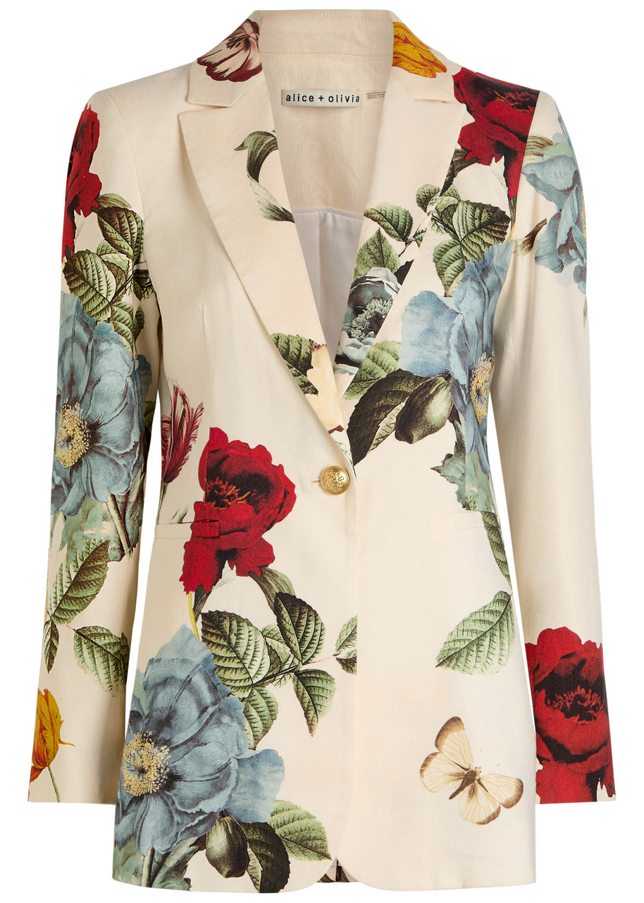 Alice + Olivia Breann Floral Linen-blend Blazer - Cream -