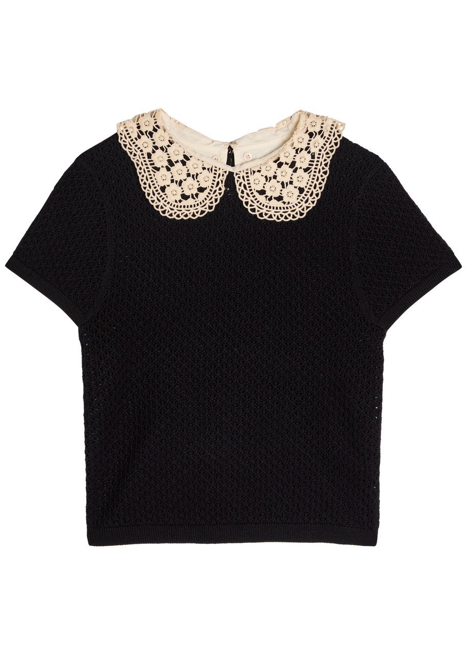 Alice + Olivia Ciara Lace-embellished Wool-blend Crop top - Black - L L