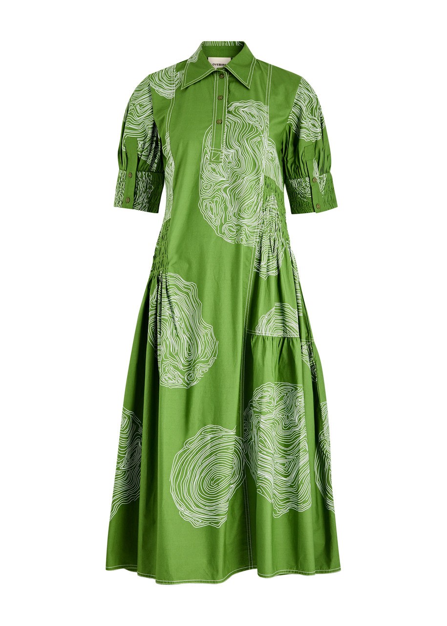 Lovebirds Printed Cotton-poplin Midi Shirt Dress - Green - S -