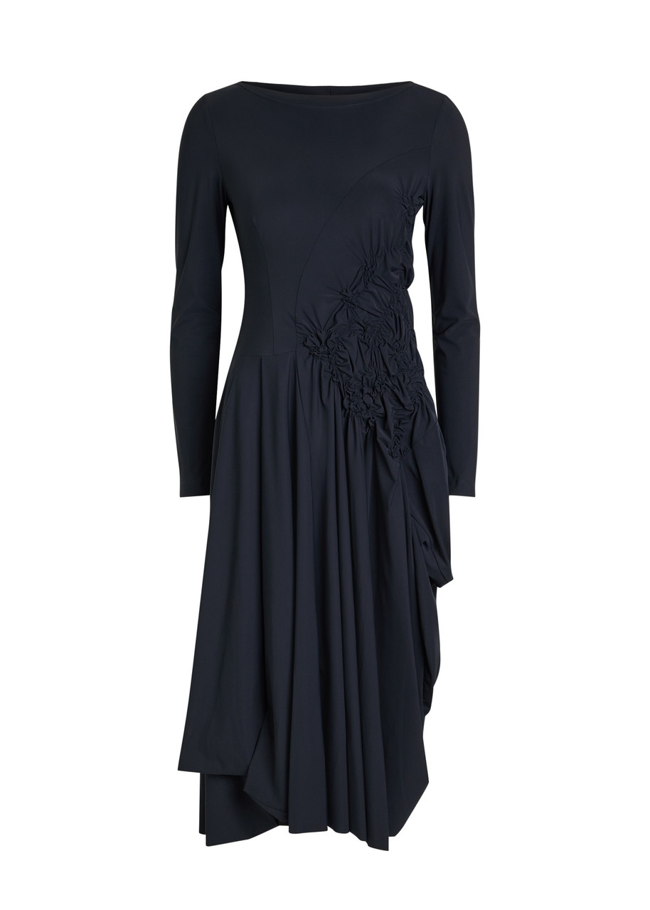 High Canticle Gathered Stretch-polyamide Midi Dress - Blue -
