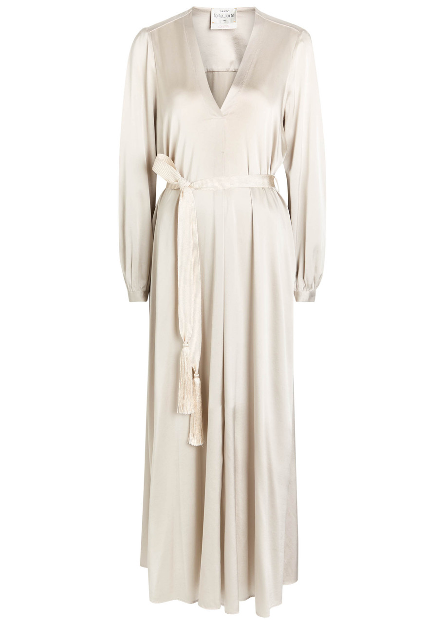 Forte_forte Belted Silk-satin Midi Dress - Grey - S