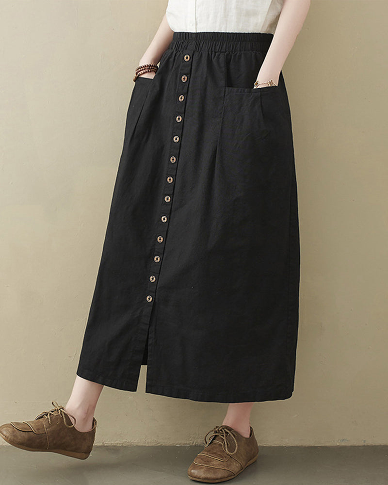 Zeagoo Women's Casual High Waist Flared A-line Skirt Pleated Midi Skirt with Pocket - Black