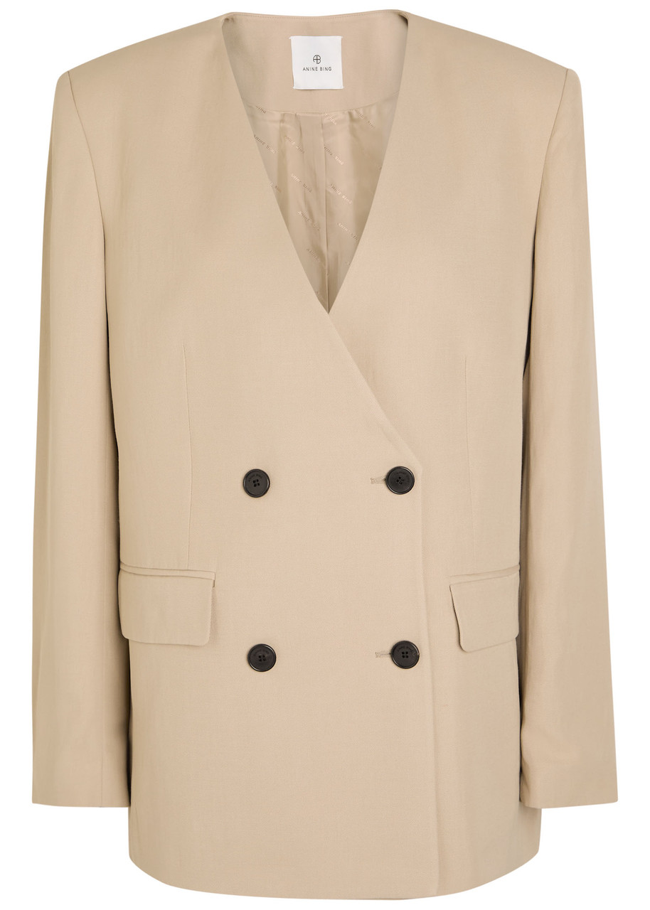 Anine Bing Maron V-neck Woven Blazer - Tan - M M