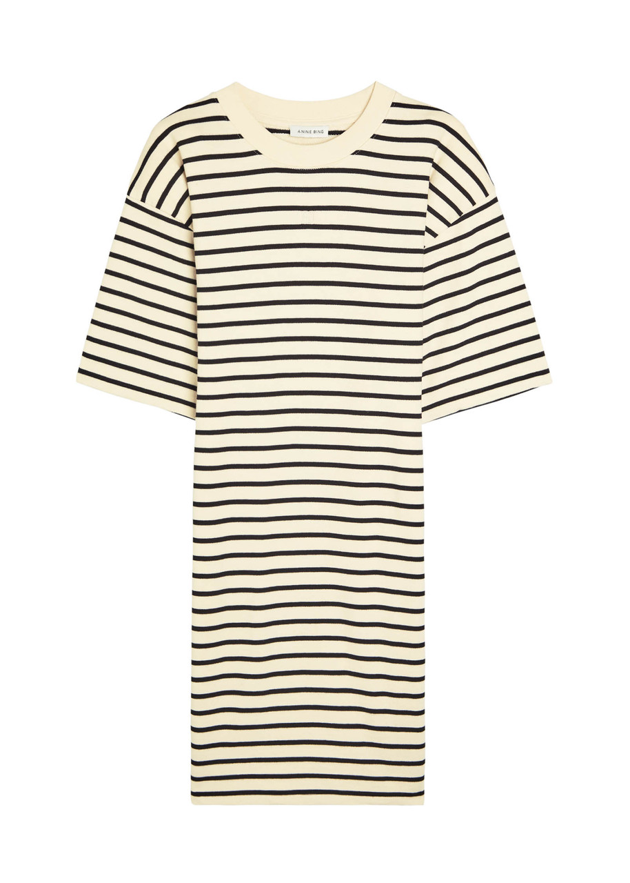Anine Bing Mona Striped Cotton-blend Mini Dress - White And Black - S - S