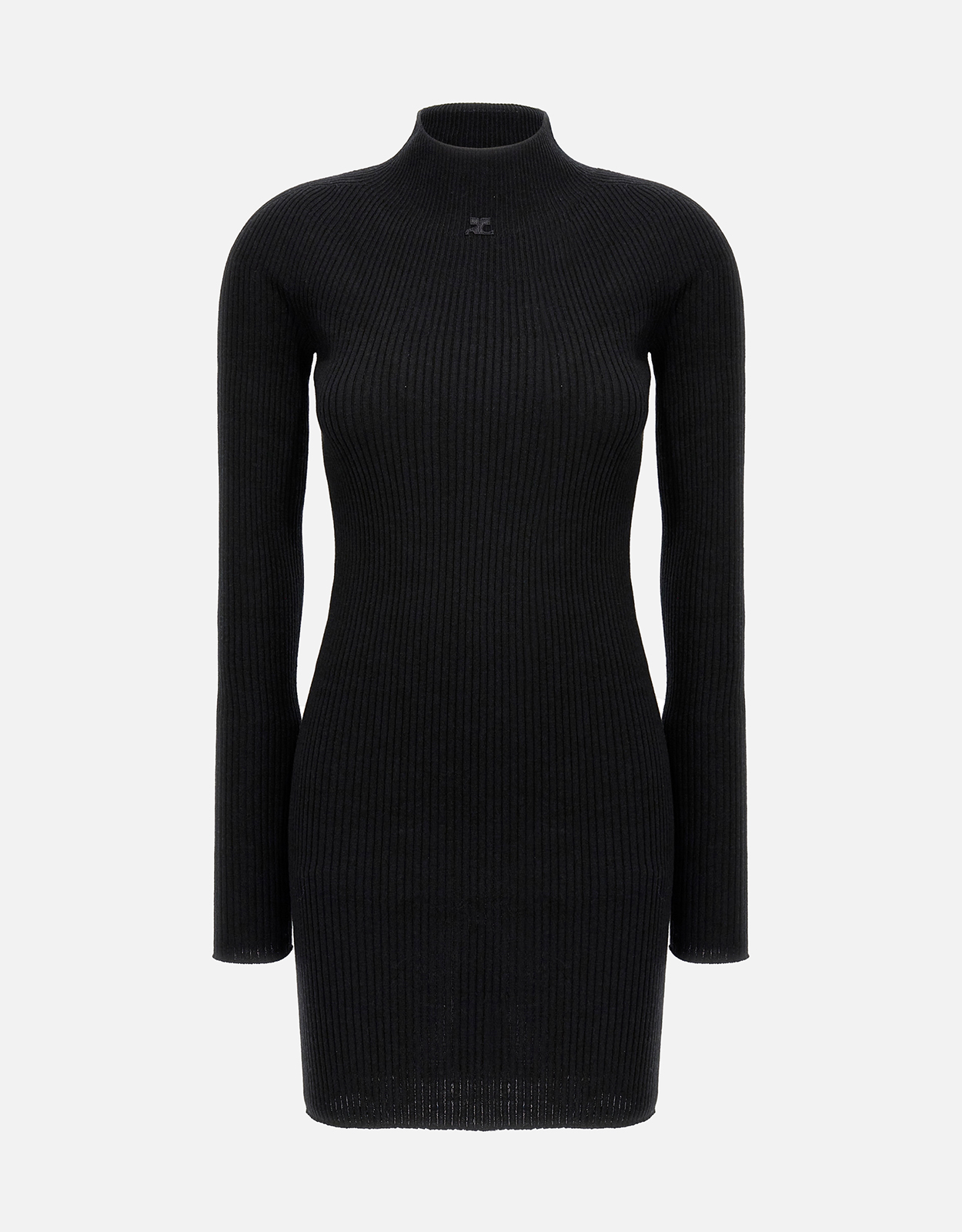 Courreges Solar Light Rib Cotton Wool Blend High Neck Long Sleeve Dress