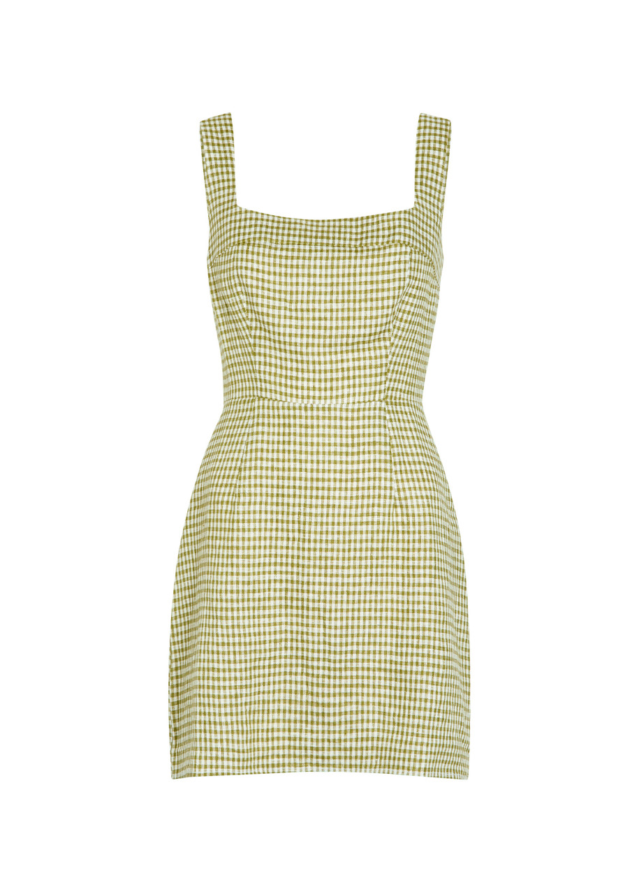 Reformation Celosia Gingham-jacquard Linen Mini Dress - Green -