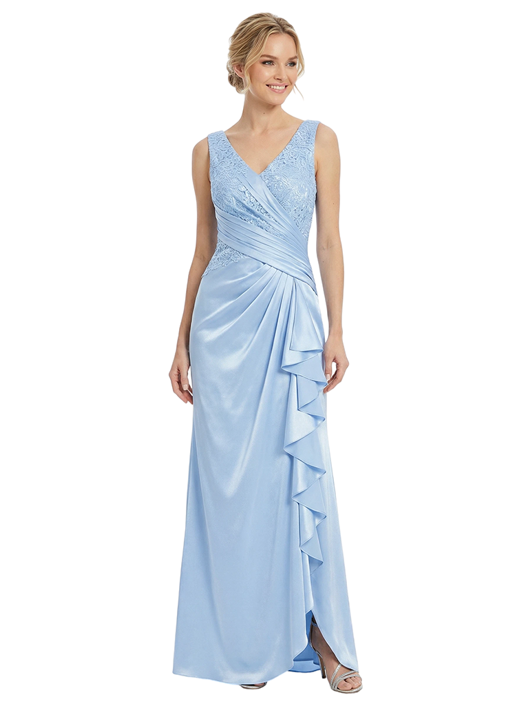 ChicSew Classy V-Neck Lace Applique Ruched Satin Ruffle Evening Dress - Custom Colorleaving a note
