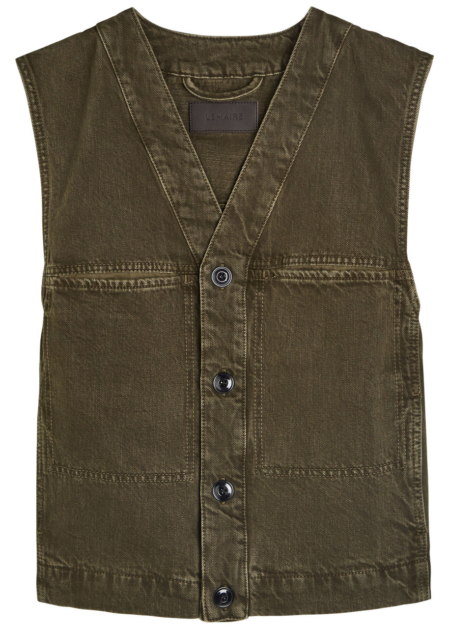 Lemaire Dark Green Panelled Denim Women's Designer Gilet S - S