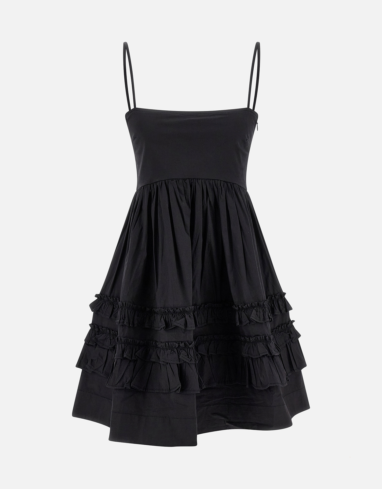 Ganni Black Mini Frill Cotton Dress -