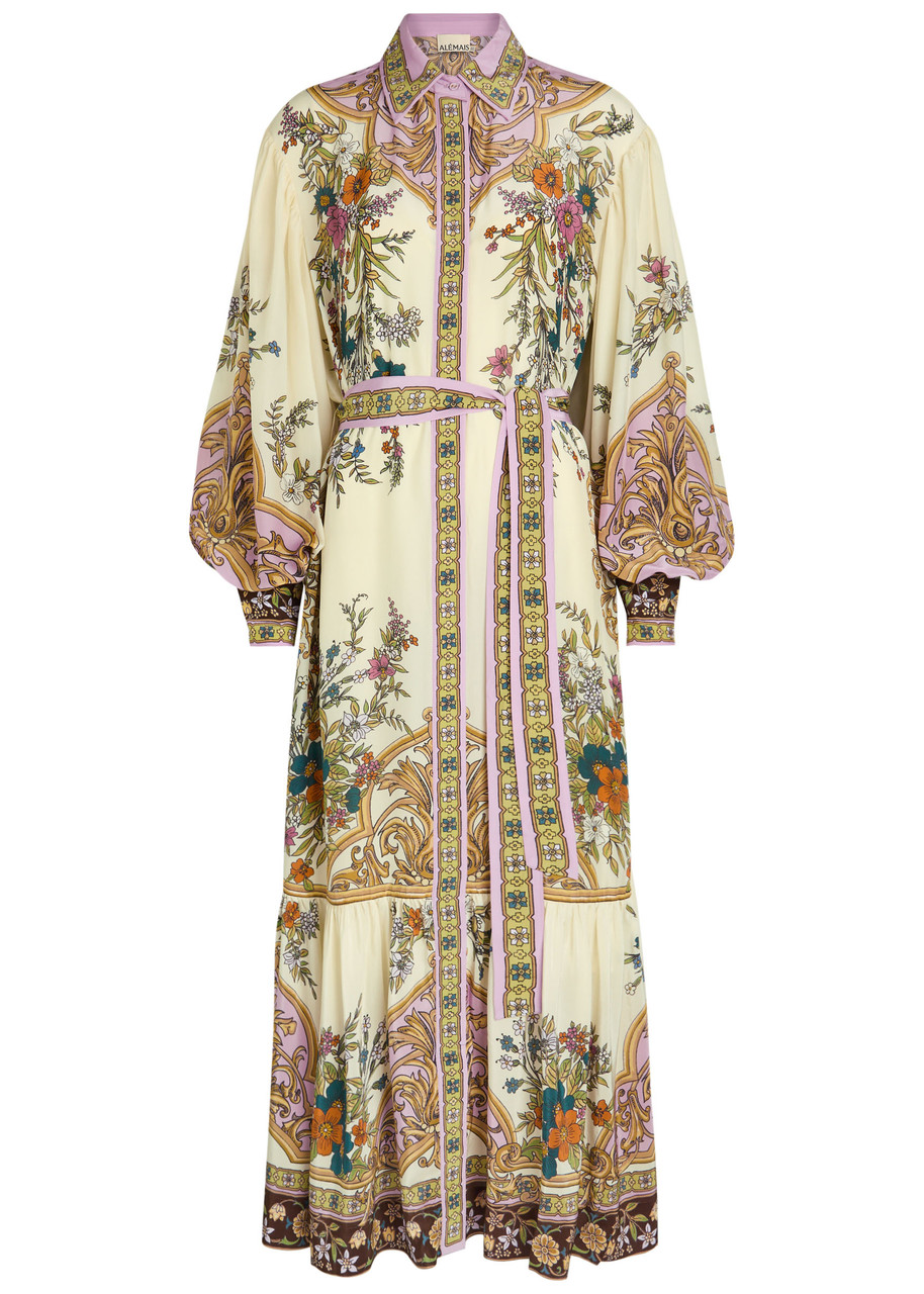 Alemais Antoinette Floral-print Chiffon Maxi Shirt Dress - Cream - L
