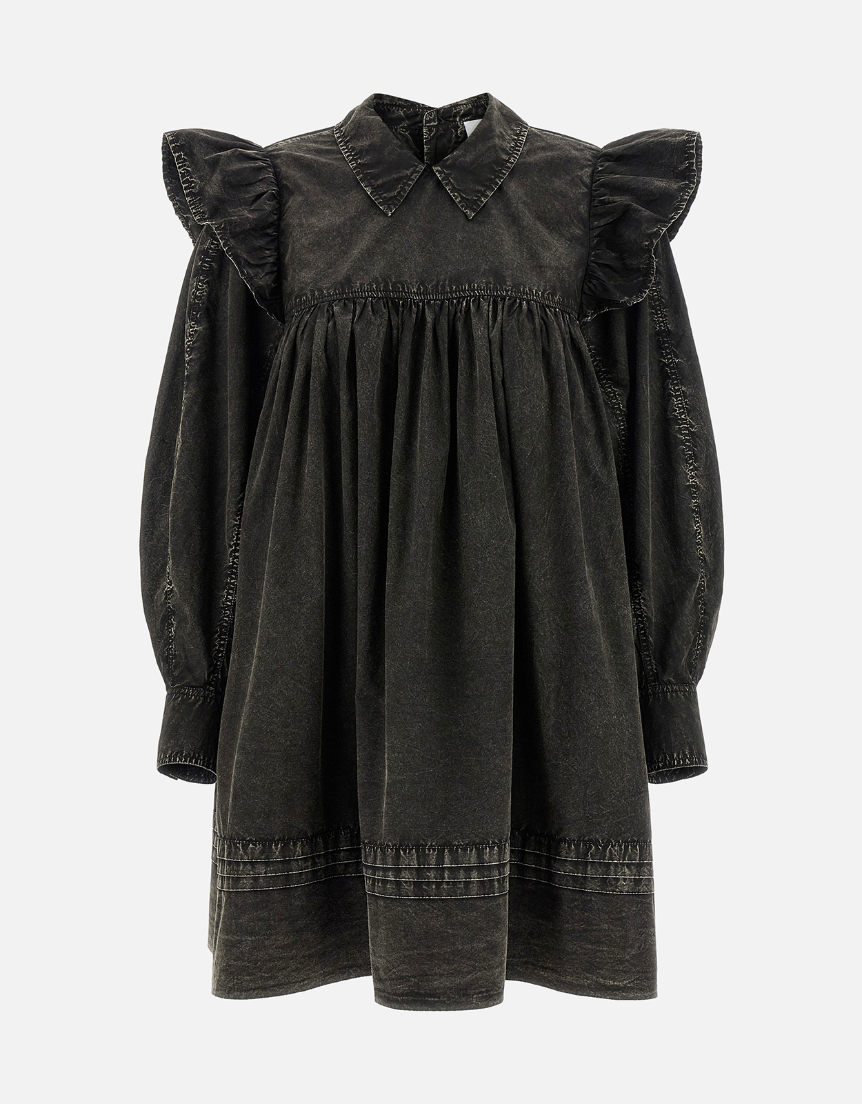 Ganni Black Washed Mini Shirt Dress -