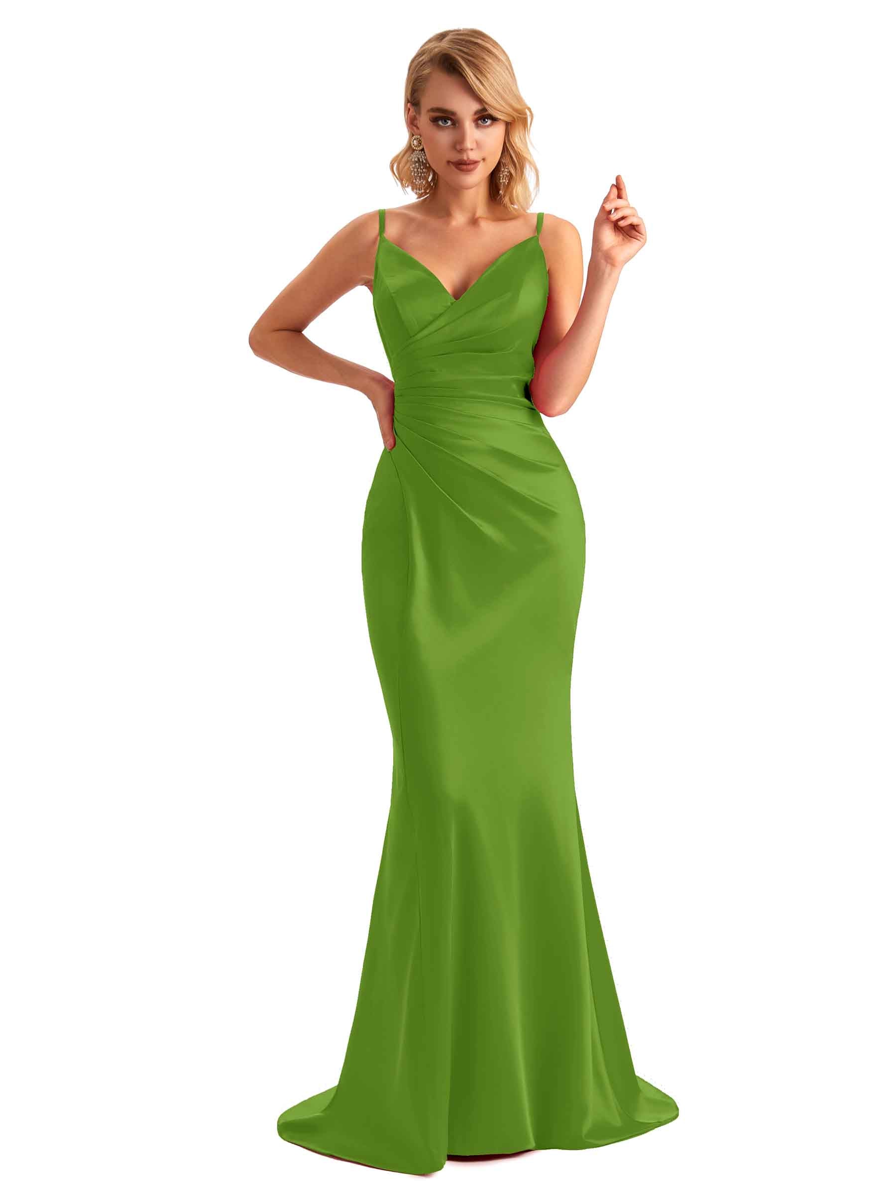 Sexy Backless Mermaid Spaghetti Straps Unique Long Formal Satin Dress For Women