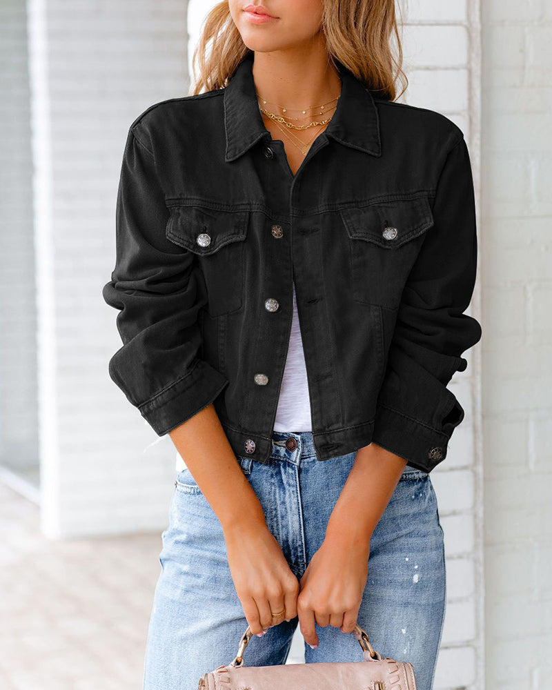 Zeagoo Cropped Denim Jacket Button Down Short Trucker Distressed Raw Hem Ripped Jean Jackets - Black S