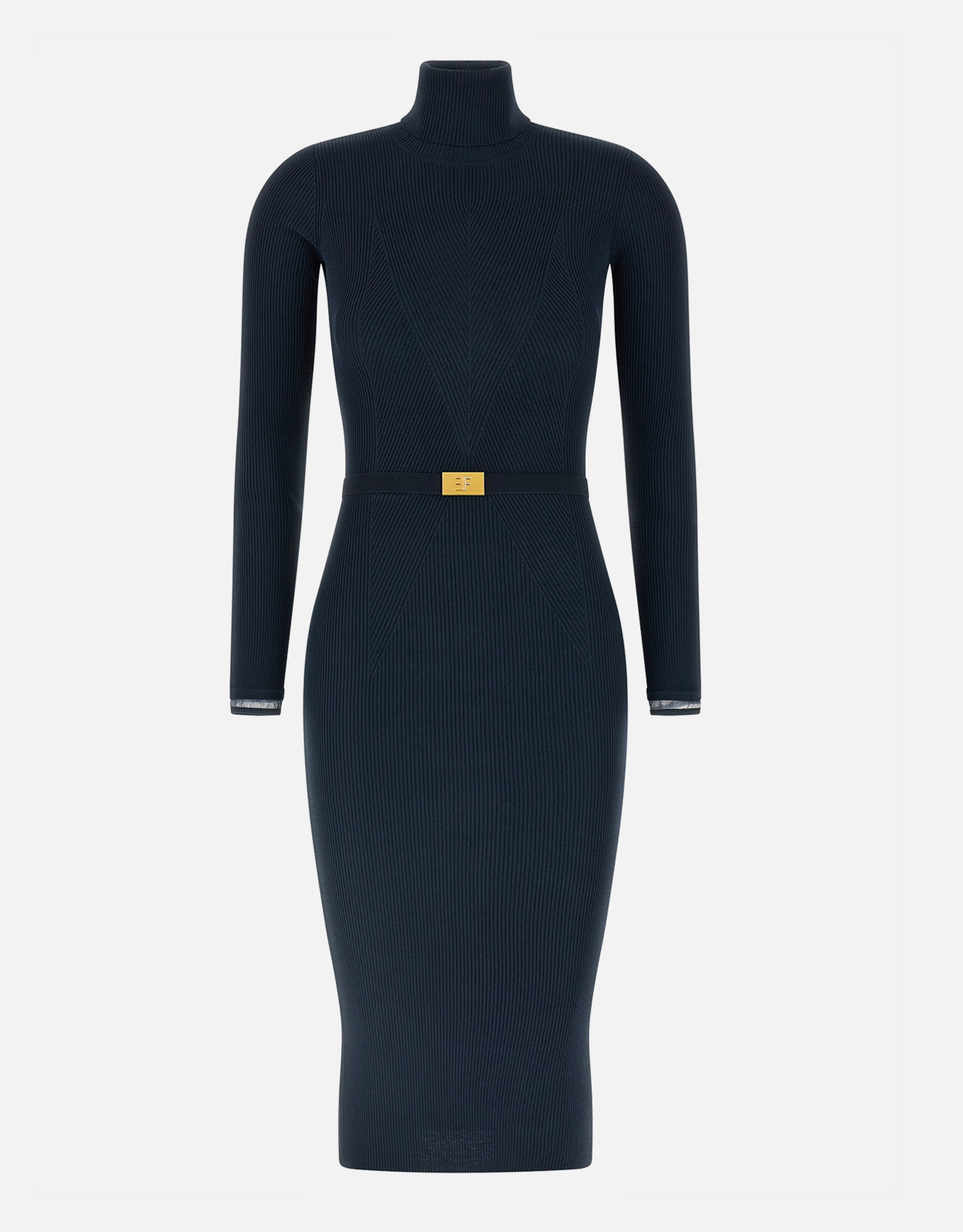 Elisabetta Franchi Belt Ribbed Knit Knee Length Dress - IT