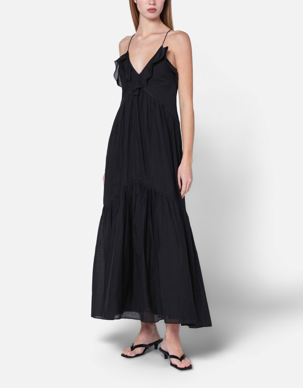 Isabel Marant ?toile Vasma Cotton Voile Flared V-Neck Asymmetrical Dress - FR
