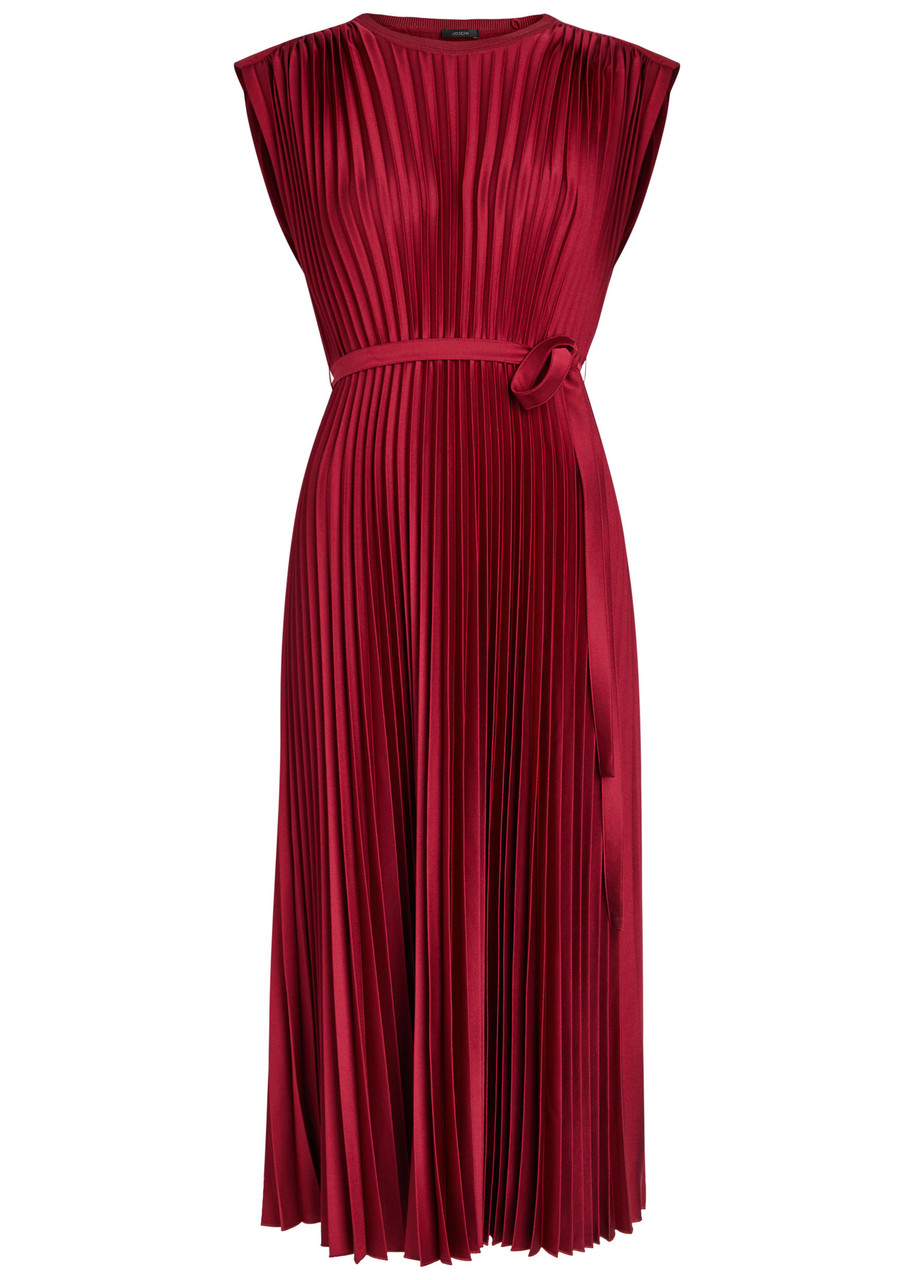 Joseph Volta Pliss Satin Midi Dress - Red - L
