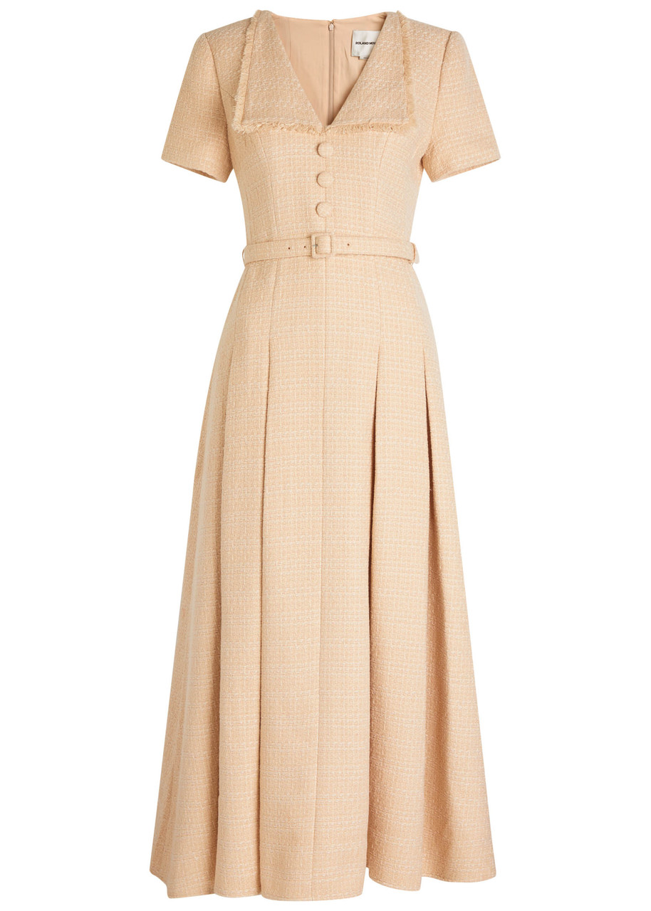 Roland Mouret Belted Boucl Maxi Dress - Cream -