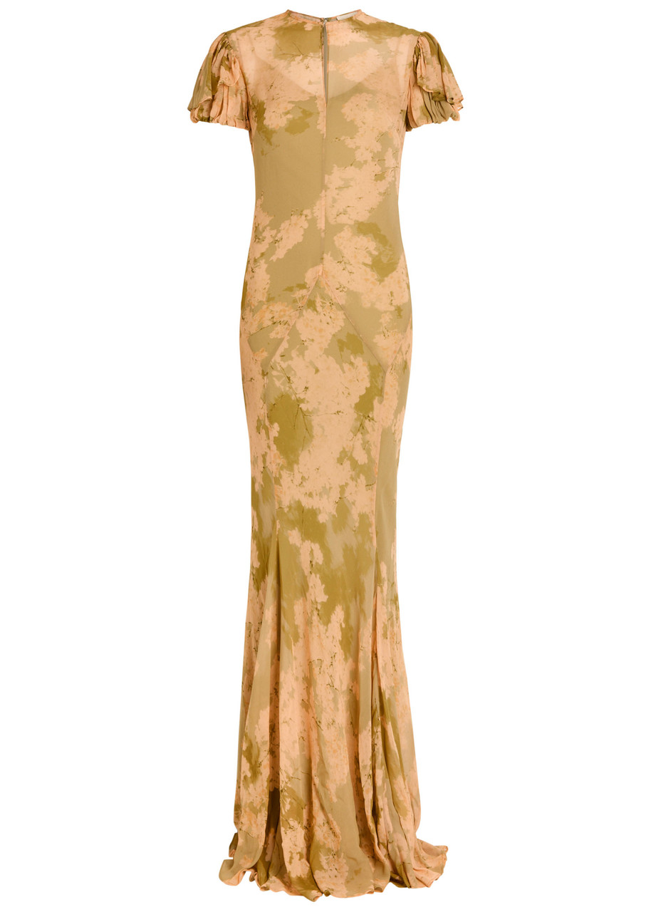 DE LA Vali Sumatra Floral Print Chiffon Maxi Dress - Green - L