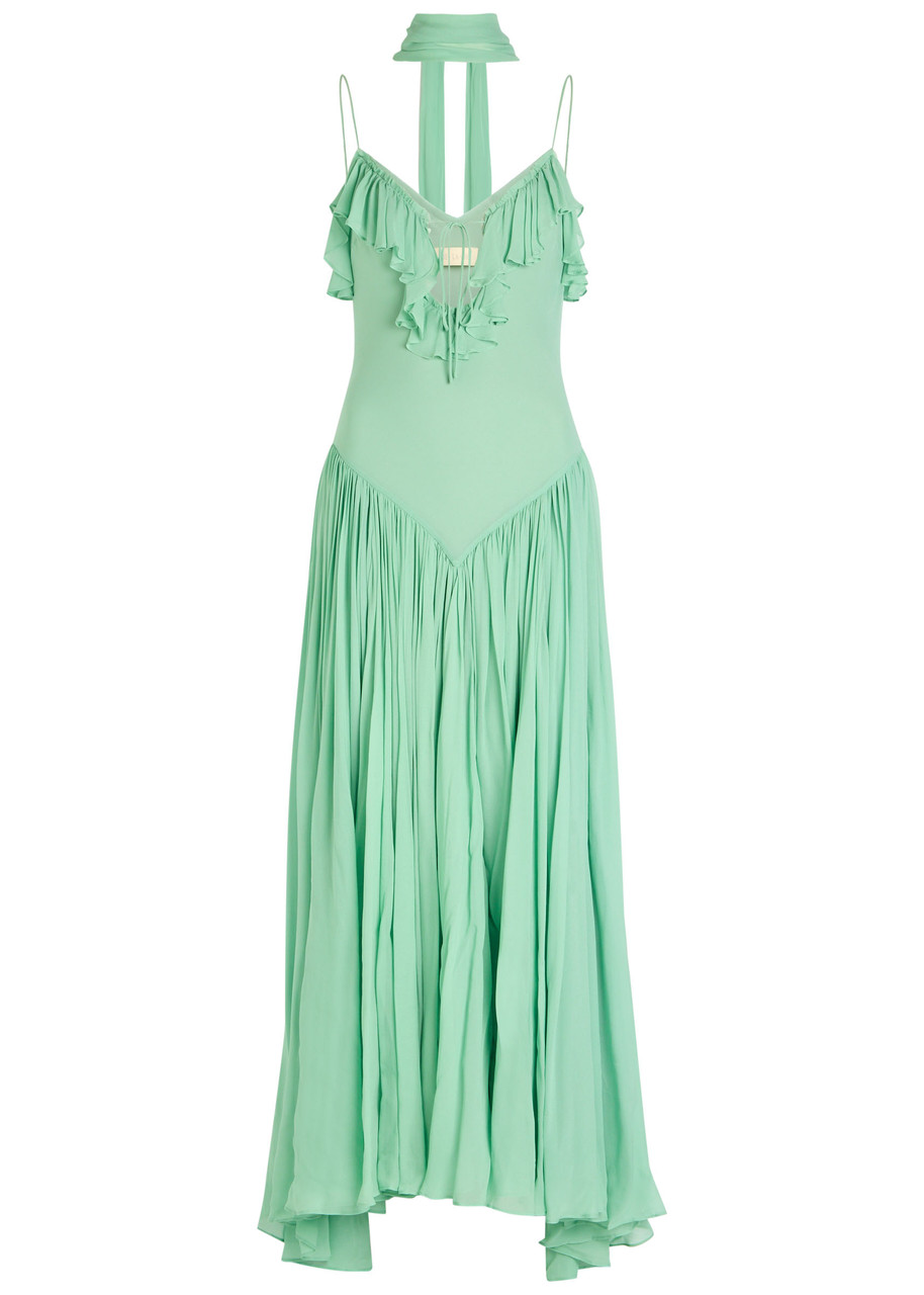 DE LA Vali Harmattan Ruffled Georgette Maxi Dress - Teal - M