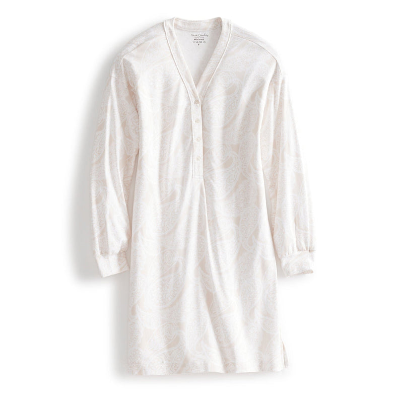 Vera Bradley Henley Night Dress Women in Paisley Key Pumice Stone White Small