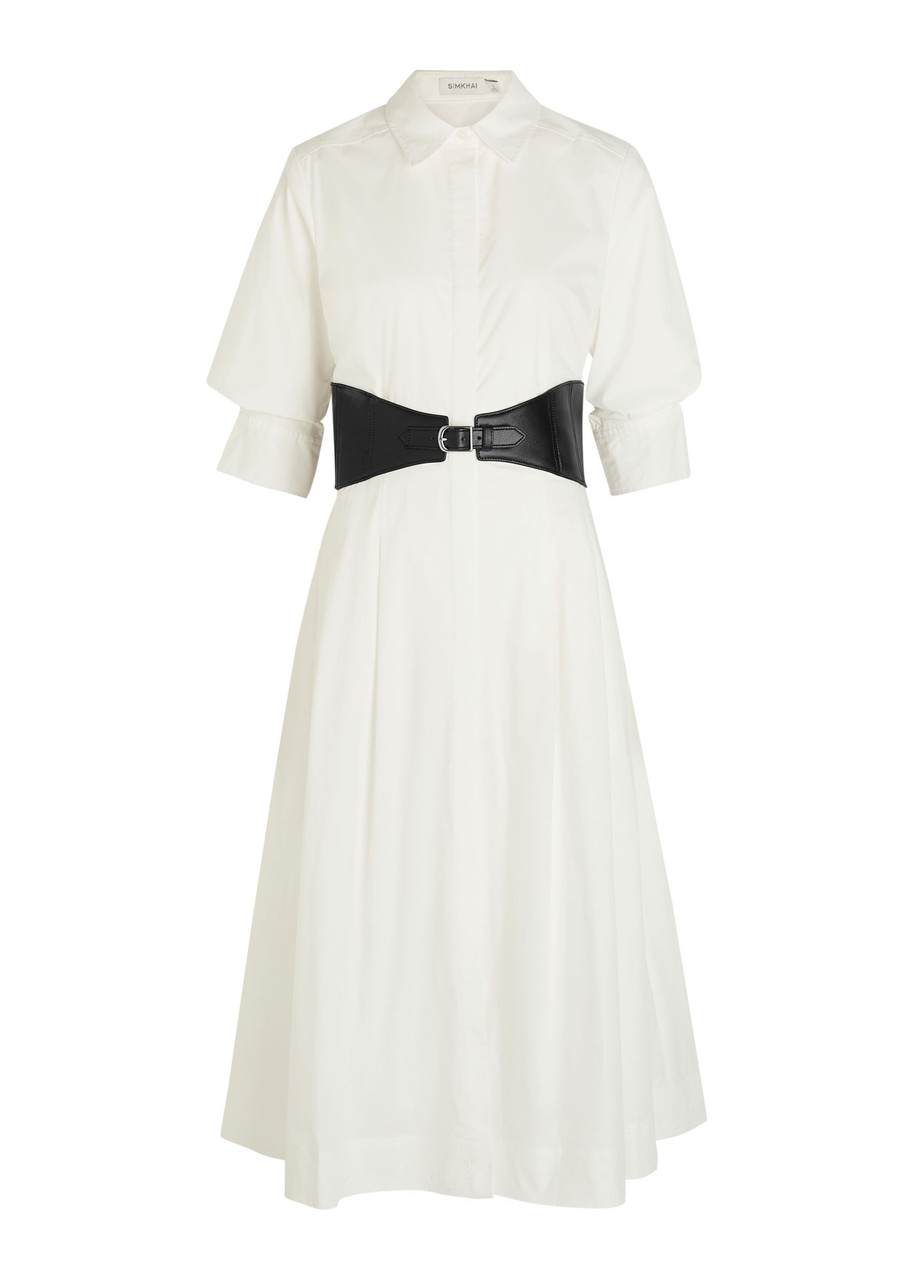 Simkhai Olson Belted Cotton-blend Poplin Midi Shirt Dress - White - S - S
