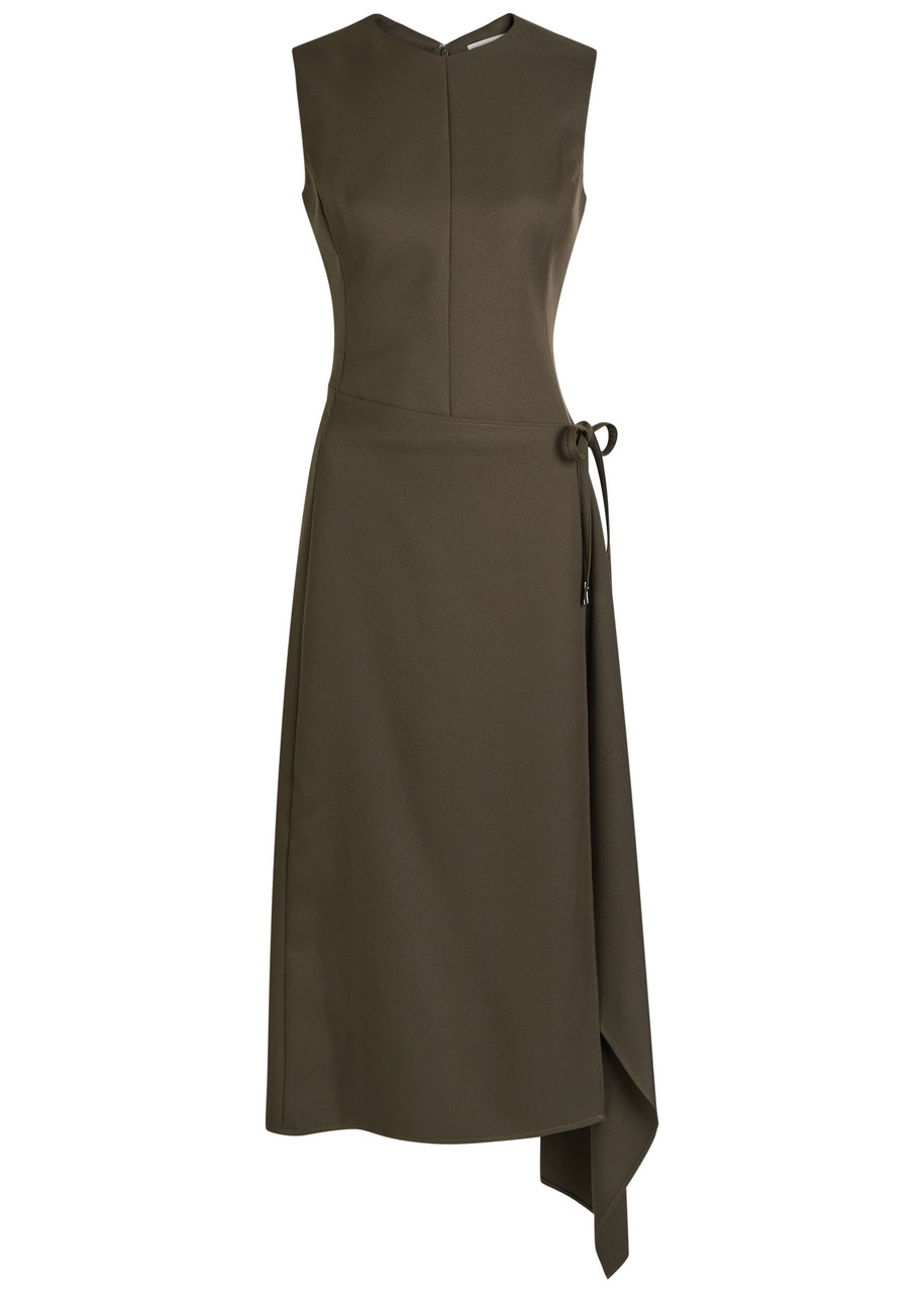 Tory Burch Wrap-front Twill Midi Dress - Olive - L