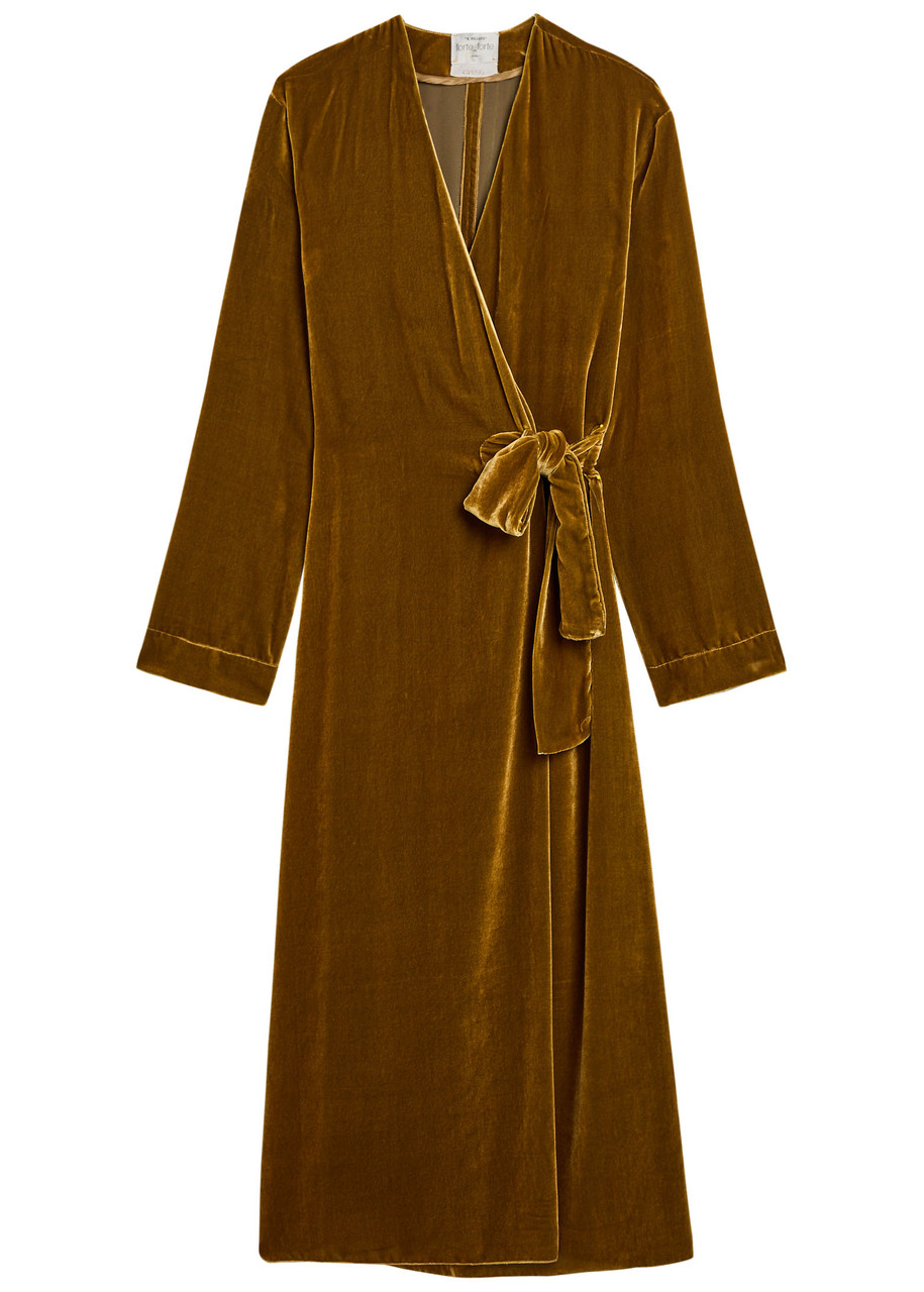 Forte_forte Velvet Midi Wrap Dress - Gold -