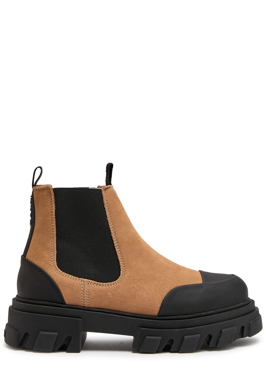 Ganni Panelled Suede Chelsea Boots - Tan - IT