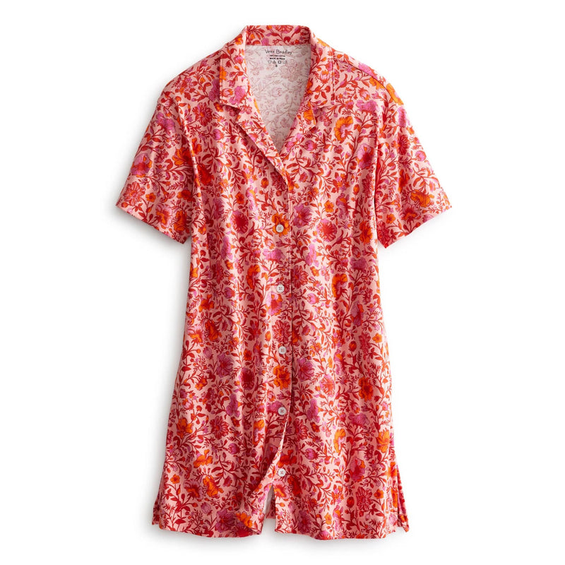 Vera Bradley Button-Down Night Dress Women in Flourishing Garden Light Pink