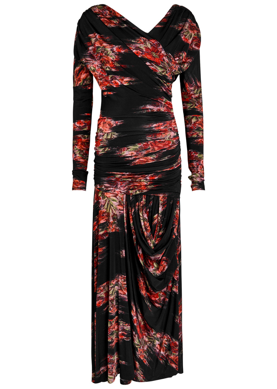 Ganni Floral-print Jersey Maxi Dress - Black -