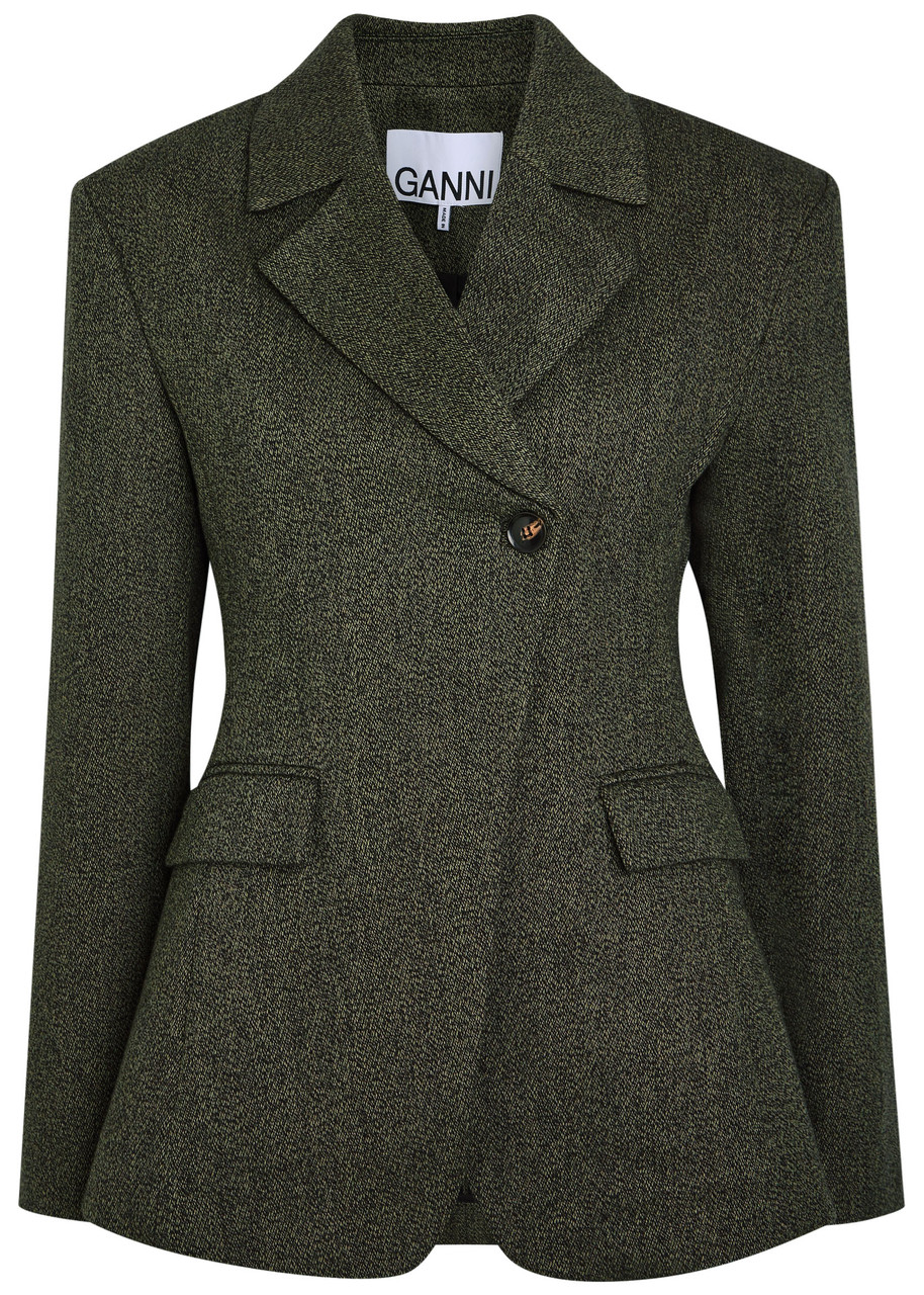 Ganni Mouline Double-breasted Cotton-blend Blazer - Dark Green - L