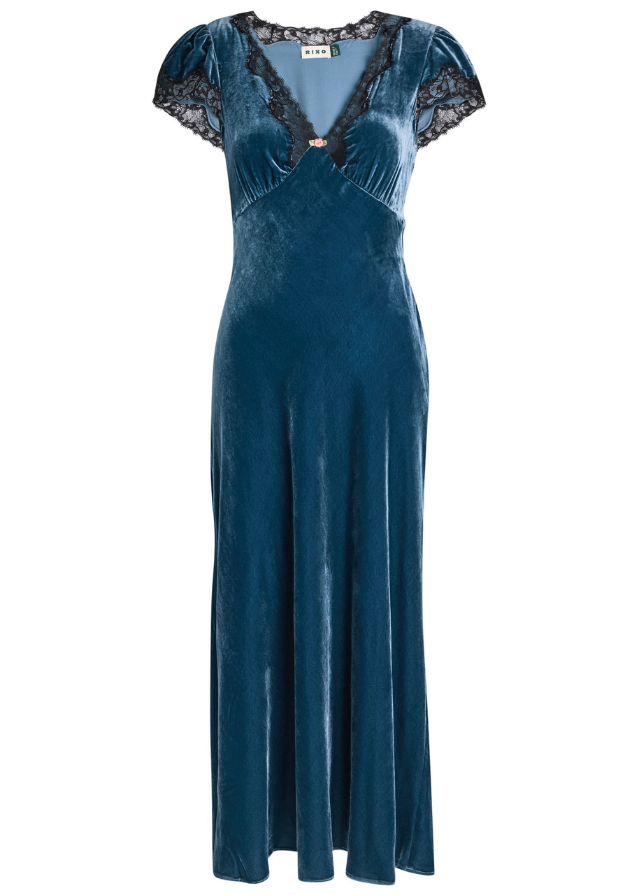 Rixo Clarice Lace-trim Georgette Midi Dress - Dark Blue -
