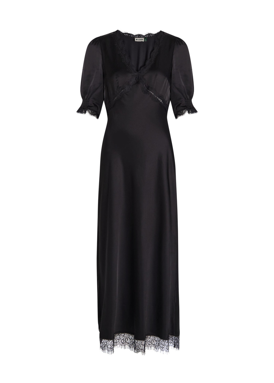 Rixo Annina Lace-embellished Satin Midi Dress - Black -