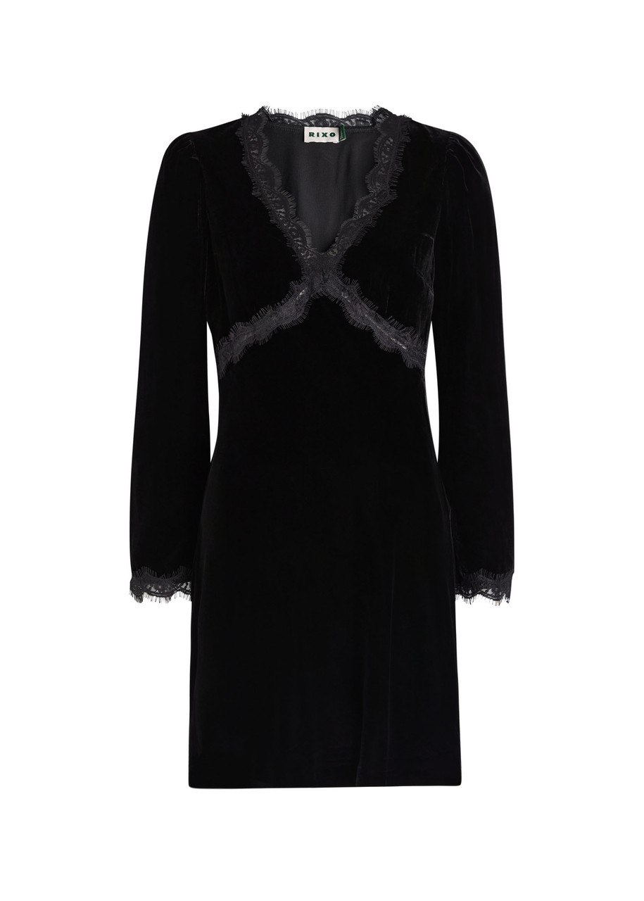 Rixo Macie Lace-embellished Velvet Mini Dress - Black -