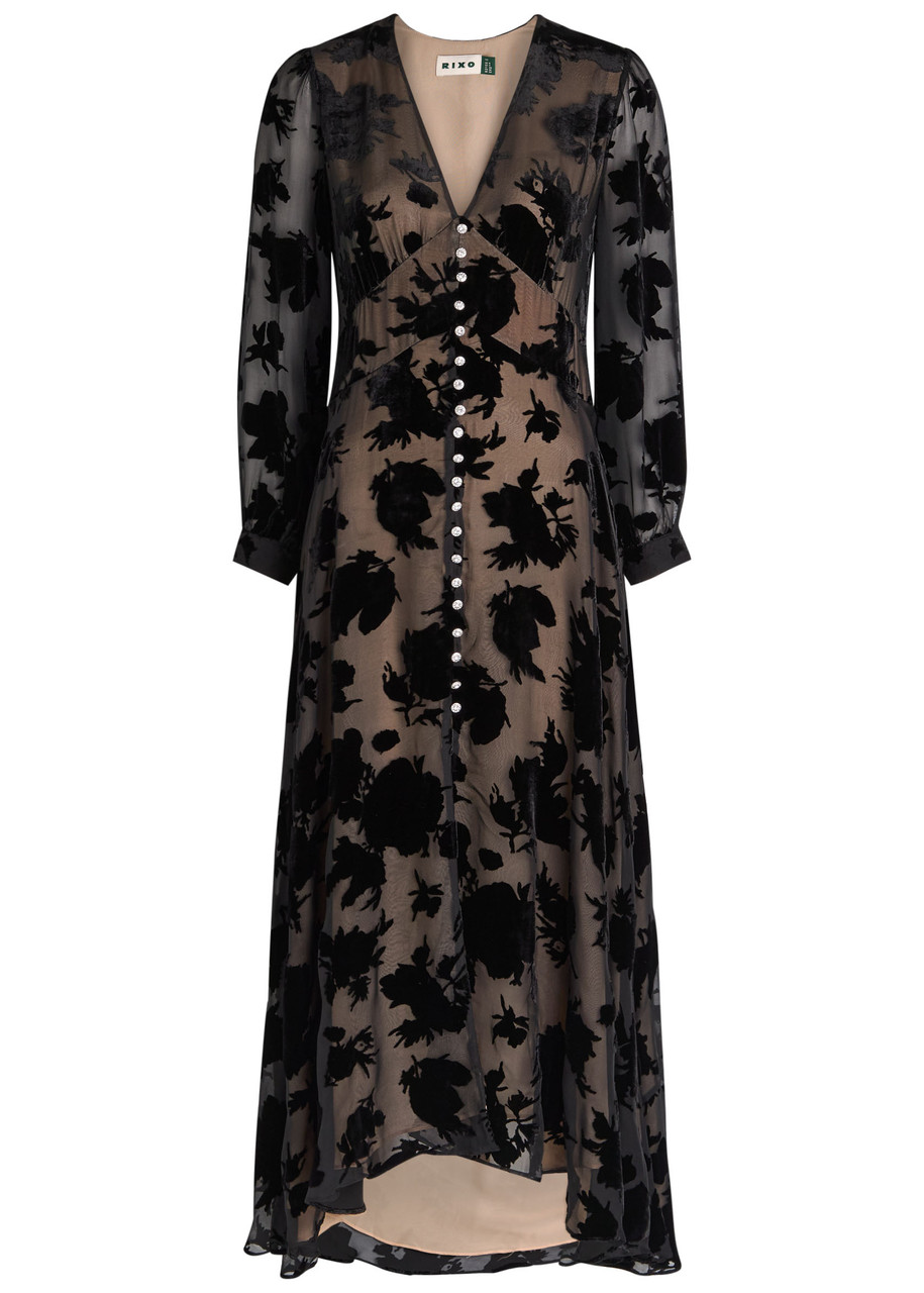 Rixo Avalyn Velvet-devor Chiffon Midi Dress - Black - M