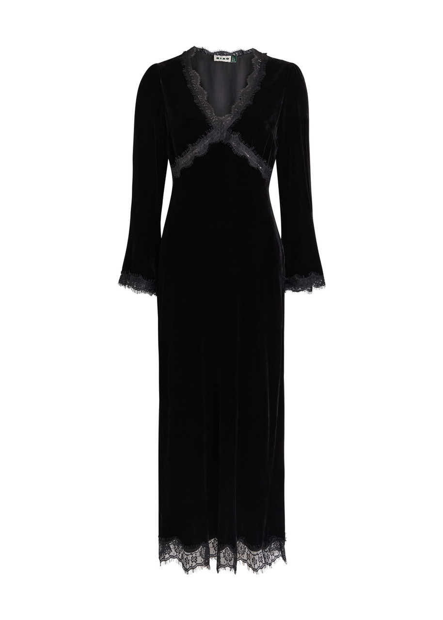 Rixo Alessi Lace-trim Velvet Midi Dress - Black - L