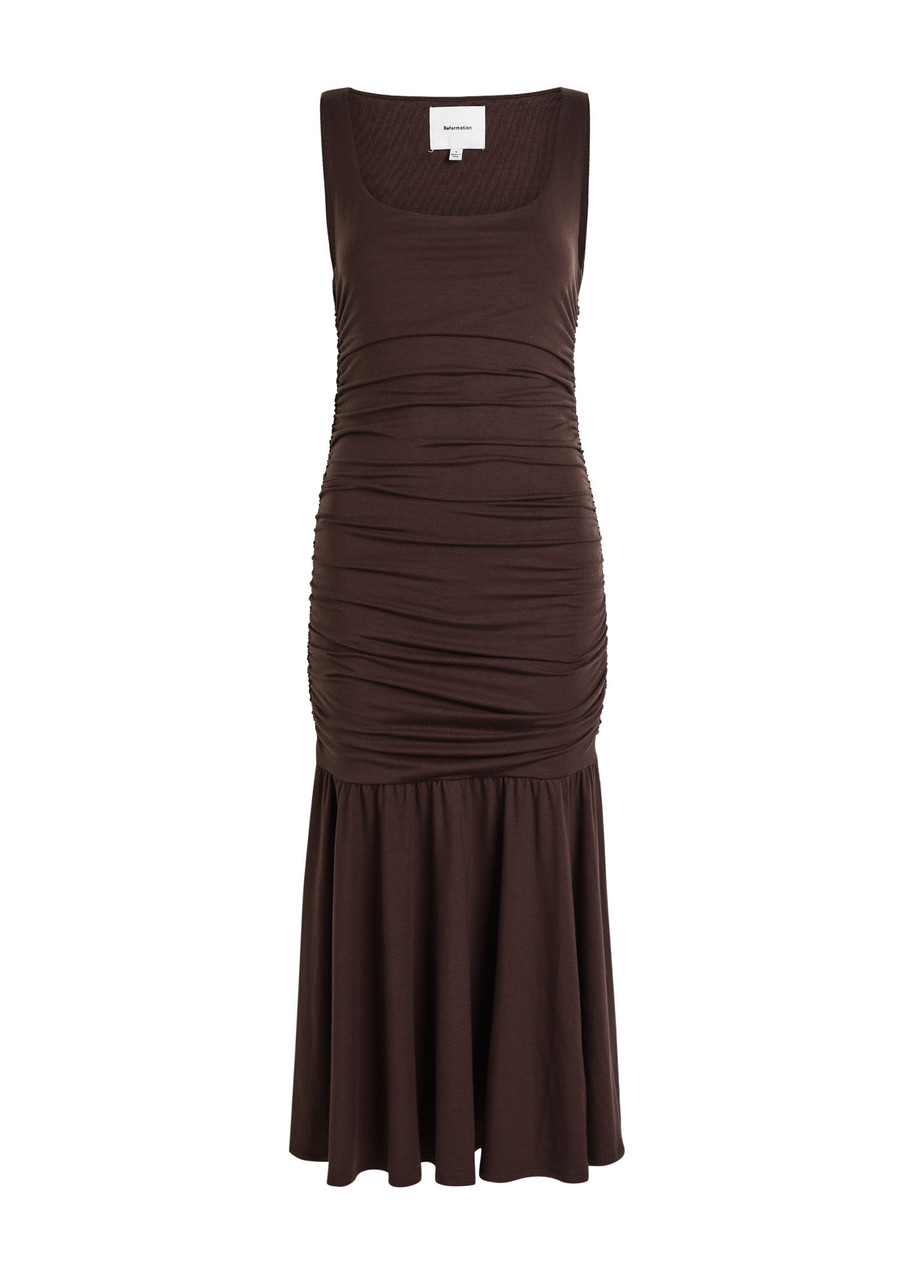Reformation Kayla Ruched Jersey Midi Dress - Dark Brown - S - S