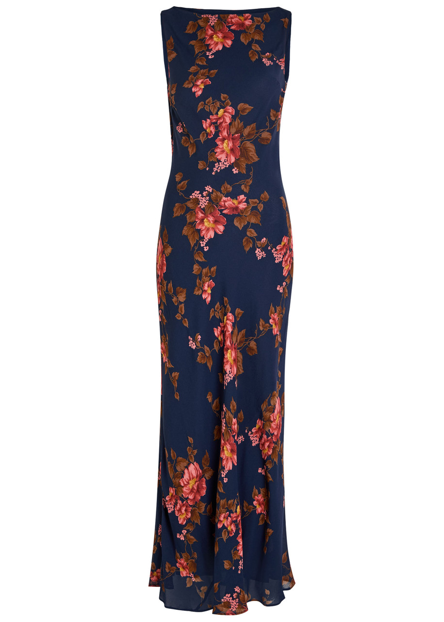Reformation Prescott Floral Print Chiffon Maxi Dress - Black - M M