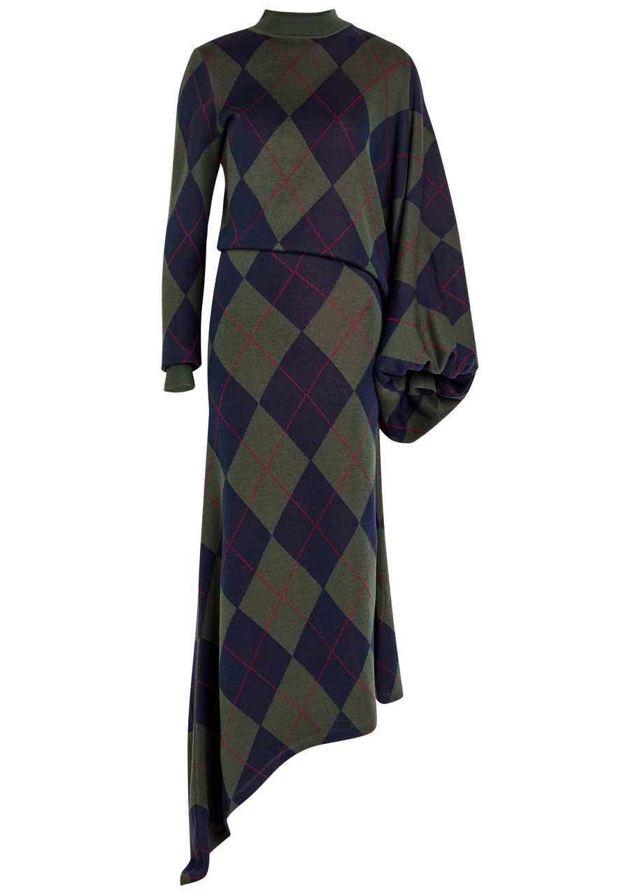 A.W.A.K.E Mode Asymmetric Merino Wool Maxi Jumper Dress - Navy - L L