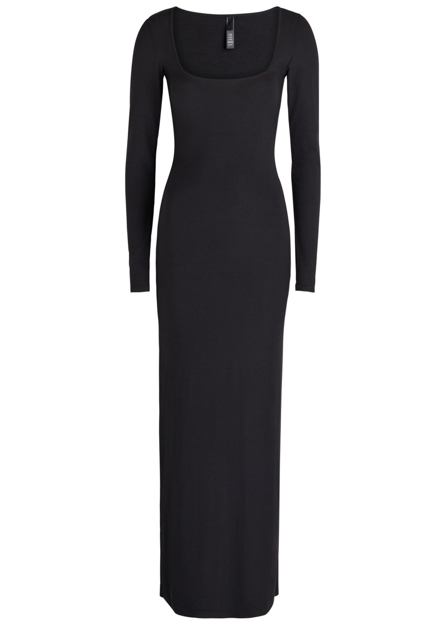 Skims Ribbed Stretch-modal Maxi Dress - Black