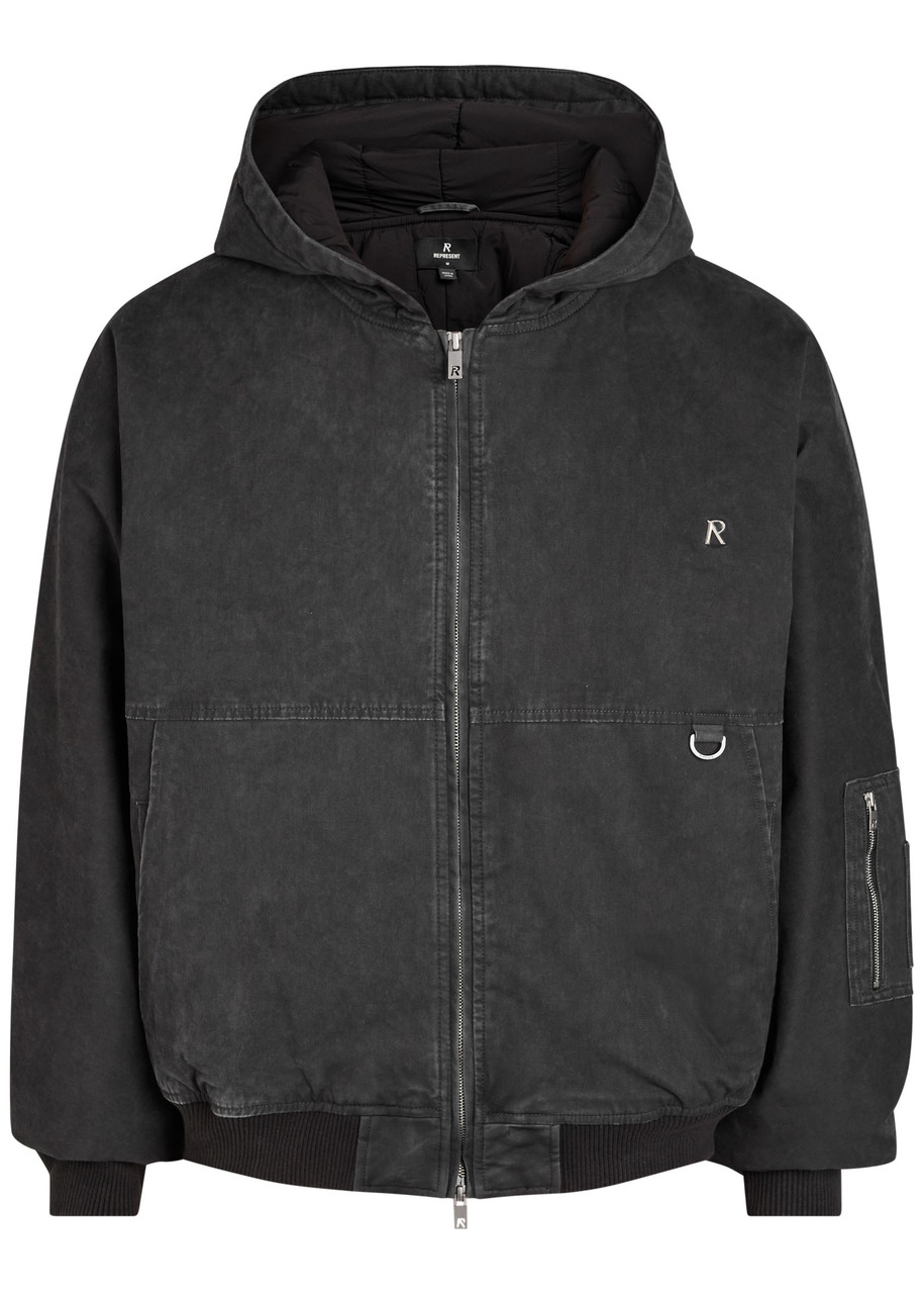 Represent Hooded Brushed Stretch-cotton Bomber Jacket - Black