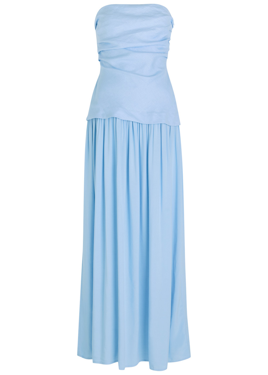 Faithfull The Brand Hedy Draped Linen and Jersey Maxi Dress - Light Blue