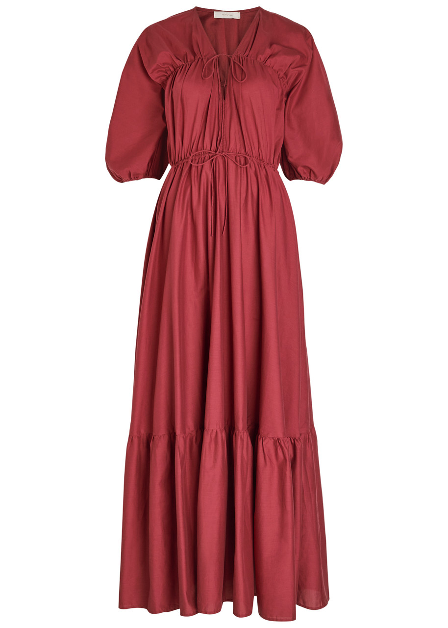 Faithfull The Brand Sigrid Drawstring Cotton Maxi Dress - Dark Pink - S - S